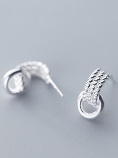 925 Sterling Silver With Silver Plated Personality Circle Weaving Stud Earrings