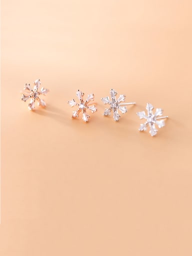 925 Sterling Silver With Cubic Zirconia Cute Snowflake Stud Earrings