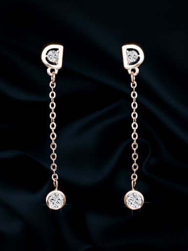 Copper With Cubic Zirconia Simplistic Monogrammed  "D"Threader Earrings