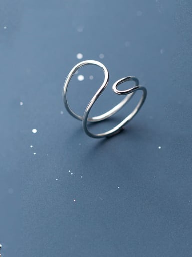 925 Sterling Silver With Platinum Plated Simplistic Double Layer Free Size Rings