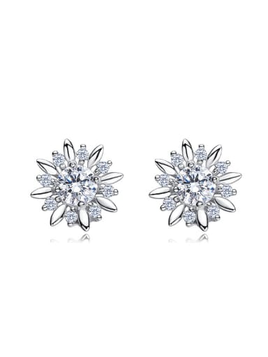 Tiny Cubic austrian Crystals Flowery 925 Silver Stud Earrings