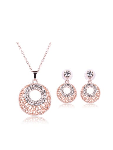 Alloy Rose Gold Plated Fashion Rhinestones Hollow Circle Two Pieces Jewelry Set
