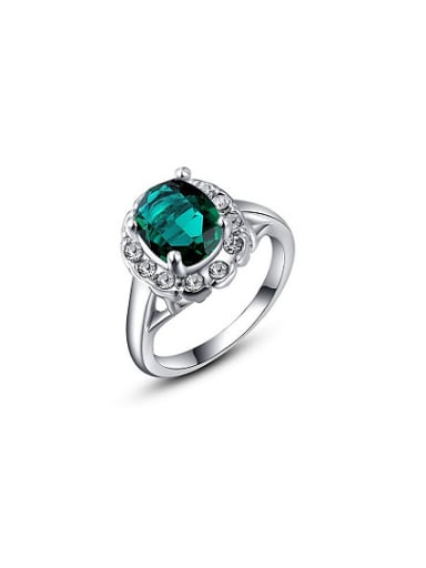 Green Round Shaped Platinum Plated Alloy Ring