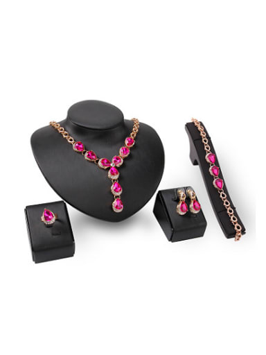 Alloy Imitation-gold Plated Fashion Water Drop shaped Artificial Stones Four Pieces Jewelry Set
