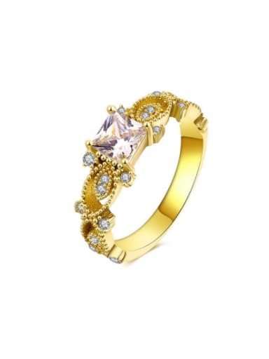 Luxury 18K Gold Plated Square Shaped Zircon Ring