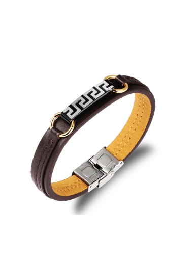 Personalized Brown Artificial Leather Men Bracelet