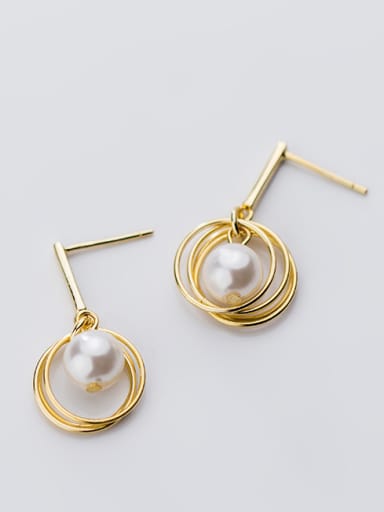 925 Sterling Silver With 18k Gold Plated Simplistic Round Drop Earrings
