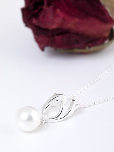 Fashion 925 Silver White Shell Pearl Deer Antlers Necklace
