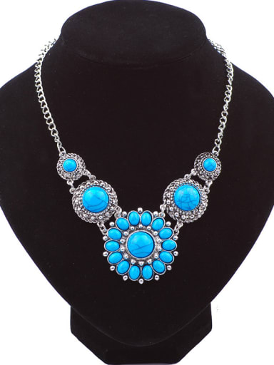 Bohemia Retro style Turquoise stones Flower Alloy Necklace