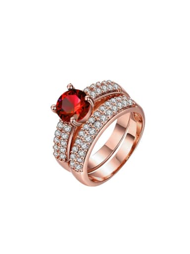 Exquisite Red Zircon Rose Gold Plated Ring Set
