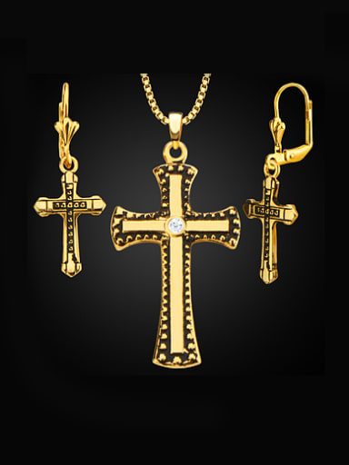 18K Gold Plated Retro Cross Two Pieces Jewelry Set