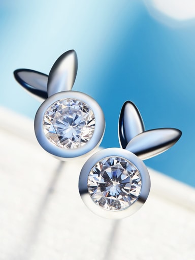 Tiny Bunny Cubic Zircon 925 Silver Stud Earrings