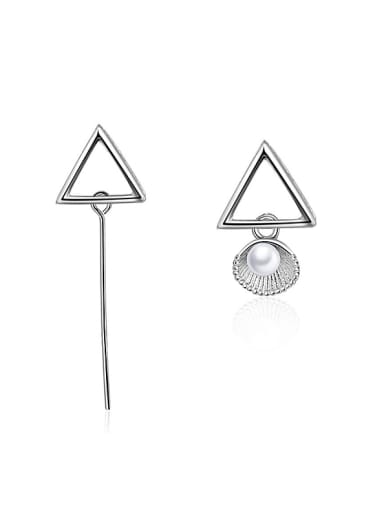 Personalized Asymmetrical Hollow Triangle Imitation Pearl Stud Earrings