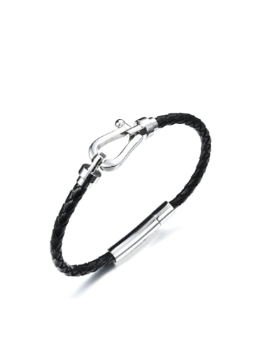 Simple Titanium Black Artificial Leather Unisex Bracelet