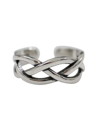 Retro style Hollow Woven Silver Opening Ring