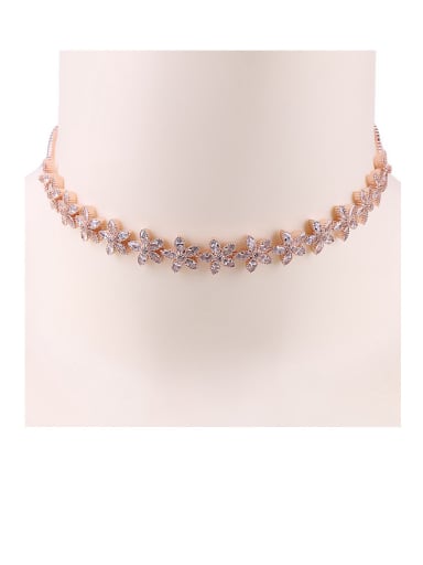 Copper With  Cubic Zirconia  Plated Delicate Flower Chokers  Necklace