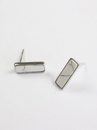 Simple Rectangular Stones Silver Stud Earrings