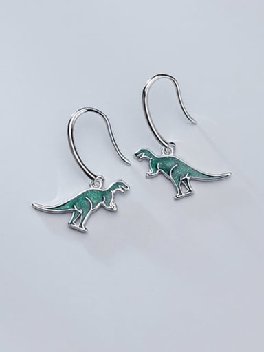 925 Sterling Silver With Platinum Plated Cute Dinosaur Hook Earrings