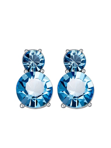 Simple Two Round Blue austrian Crystals Stud Earrings