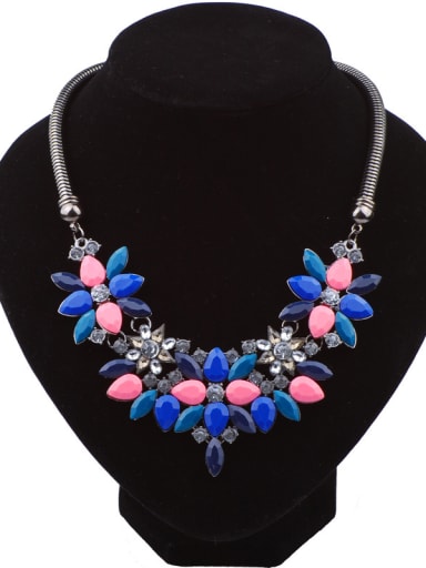 Exaggerated Colorful Stones-covered Flowery Alloy Necklace