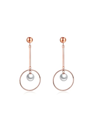 Simple Hollow Round Artificial Pearl Titanium Drop Earrings