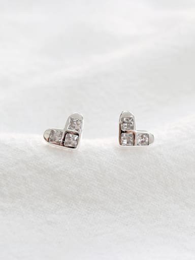 Tiny Heart Cubic Zircon Silver Stud Earrings