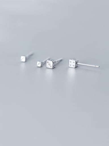 925 Sterling Silver With Platinum Plated Simplistic Square Stud Earrings