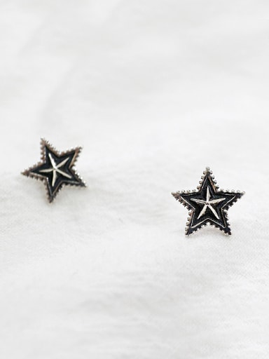 Retro style Black Star Silver Stud Earrings