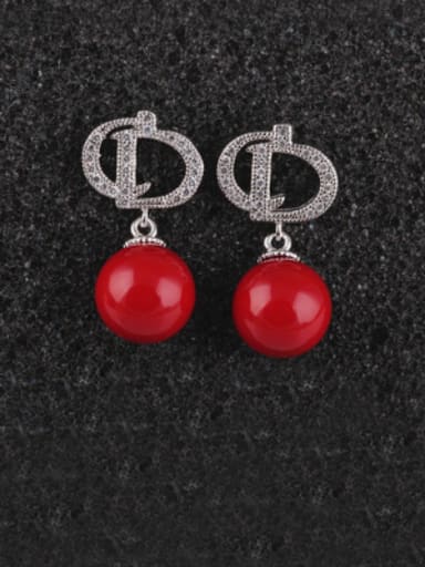 European And American Red Shell Pearl Zircon All-match Temperament drop earring