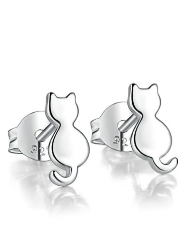 Tiny Cute Kitten 925 Sterling Silver Smooth Stud Earrings
