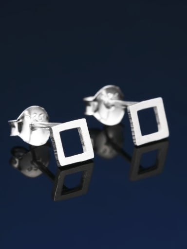 Simple Tiny Hollow Square 925 Sterling Silver Stud Earrings