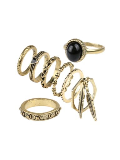 Retro style Black Resin stone Antique Gold Plated Ring Set