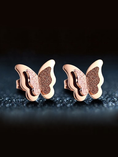 Fashion Butterfly Rose Gold Plated Stud Earrings