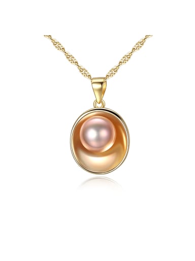 925 Sterling Silver With  Artificial Pearl  Simplistic Oval Necklaces