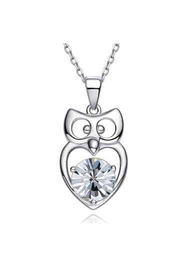 Simple Cubic austrian Crystal Little Owl Pendant 925 Silver Necklace
