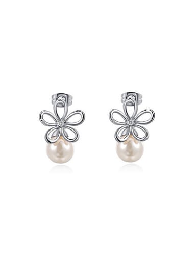 Exquisite Hollow Flower Shaped Artificial Pearl Stud Earrings