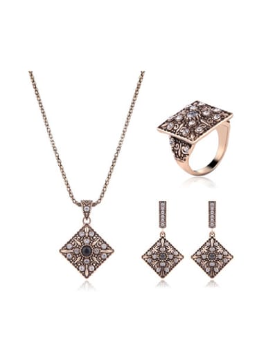 Alloy Antique Gold Plated Vintage style Artificial Stones Square Three Pieces Jewelry Set