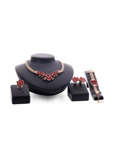 Alloy Imitation-gold Plated Vintage style Artificial Red Stones Four Pieces Jewelry Set