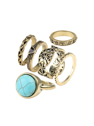 Retro style Turquoise stone Antique Gold Plated Alloy Ring