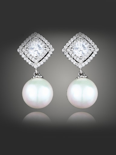 Noble Imitation Pearl White Zirconias Stud Earrings