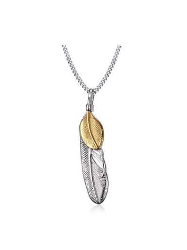 custom Exquisite Double Color Design Feather Shaped Stainless Steel Pendant
