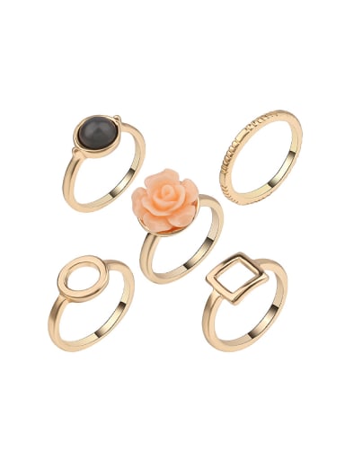 Fashion Carved Flower Geometrical Gold Plated Alloy Midi Ring Set