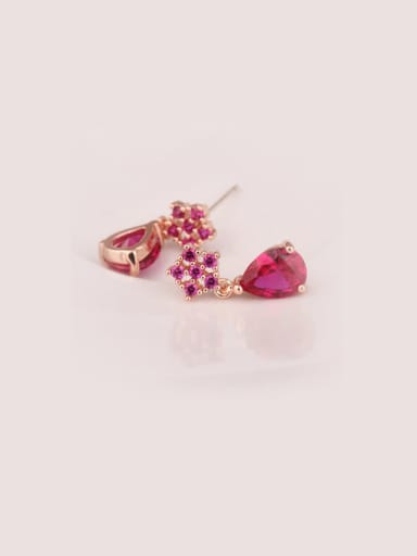 Flower Drop  5 # Red Corundum 925 Sterling Silver Rose Gold Plating  stud Earring