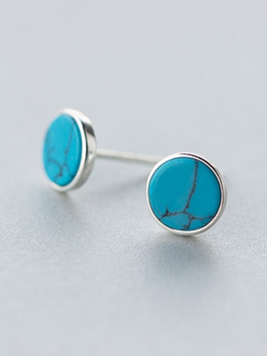 S925 silver retro synthesis round turquoise stud Earring