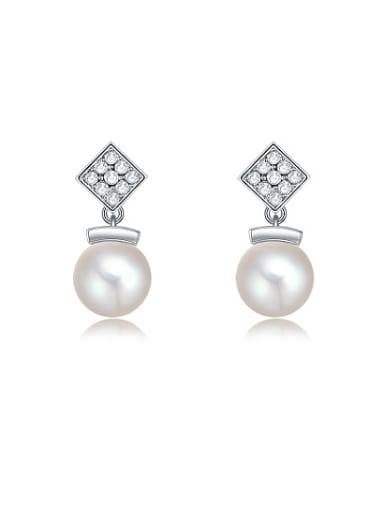 Exquisite Square Shaped Artificial Pearl Drop Earrings