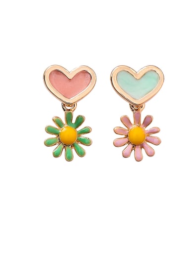 Alloy With Rose Gold Plated  Pinkycolor Cute Heart Flower Drop Earrings