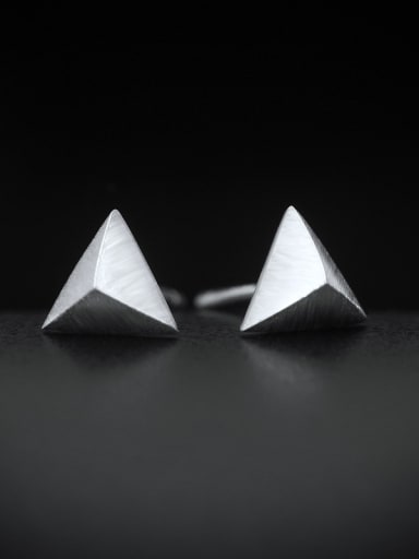 925 Sterling Silver With Platinum Plated Punk Triangle Stud Earrings