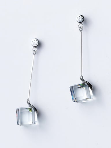 Temperament Square Shaped Crystal S925 Silver Drop Earrings