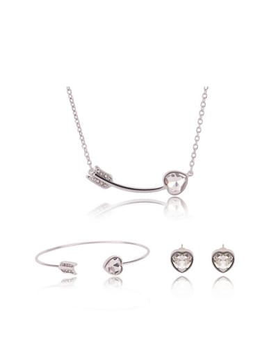 Alloy White Gold Plated Simple style Heart-shaped Artificial Stone Three Pieces Jewelry Set