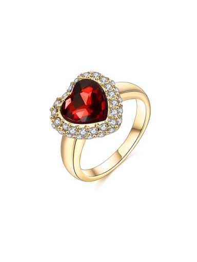 Red 18K Gold Heart Shaped Zircon Ring